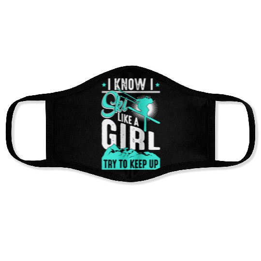 Ski like a Girl Retro Vintage Snow Skiing Winter Face Masks