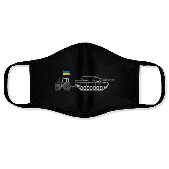 Ukrainian Tractor Pulling Tank With Ukraine Flag Face Masks
