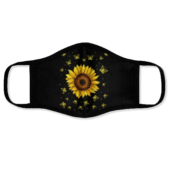 Sunflower Butterflies Floral Women Girls Butterfly Face Masks