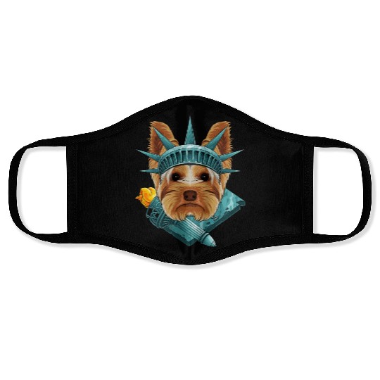 Statue Of Liberty Yorkshire Terrier 4th Of July US Face Masks