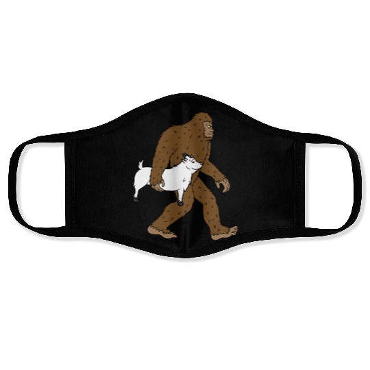 Bigfoot Sasquatch Carrying Goat Face Masks