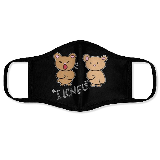 i love you teddy bear couple Face Masks