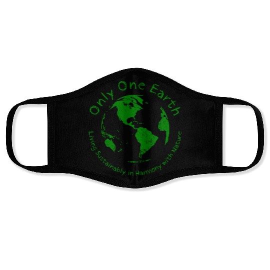 Only One Earth - dark green vintage design Face Masks
