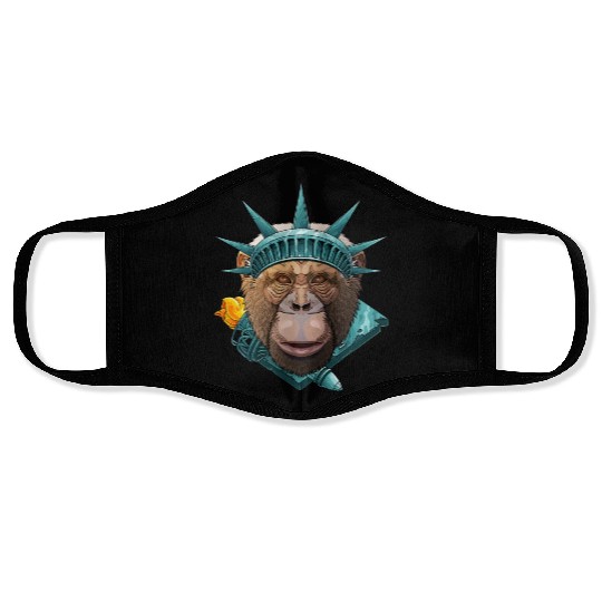 Statue Of Liberty Chimpanzee 4th Of July Animal US Face Masks