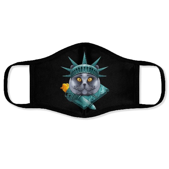 Statue Of Liberty British Shorthair 4th Of July US Face Masks