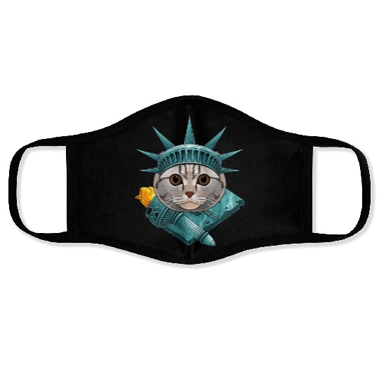 Statue Of Liberty Scottish Fold 4th Of July Cat US Face Masks