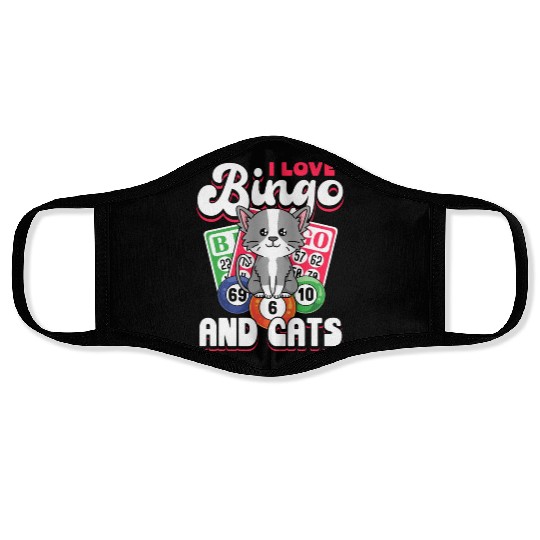 I love bingo and cats - cat saying quote Face Masks