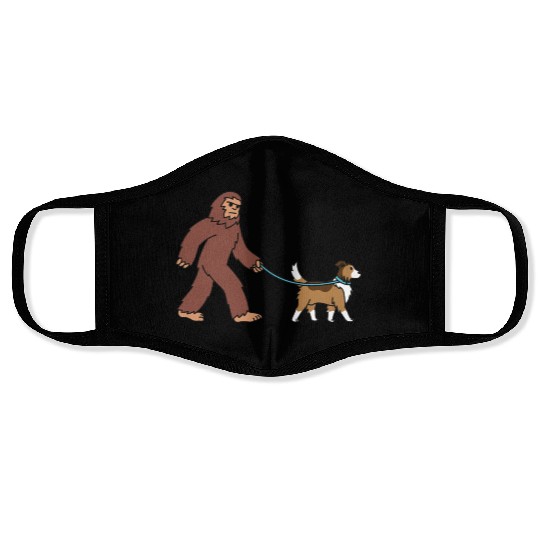 Bigfoot Sasquatch Walking Shetland Sheepdog Face Masks