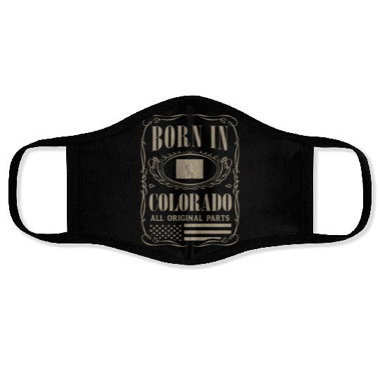 Vintage America US States Born Colorado Face Masks