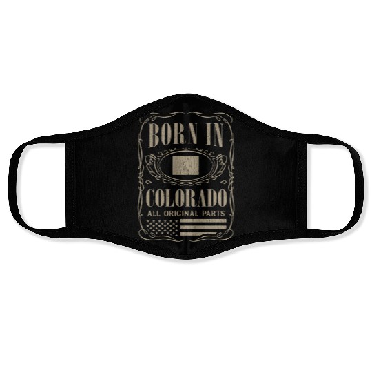Vintage America US States Born Colorado Face Masks