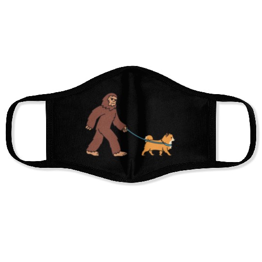 Bigfoot Sasquatch Walking Pomeranian Face Masks