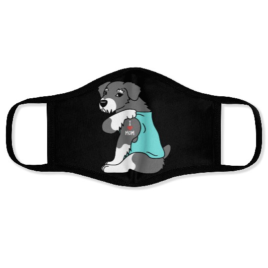 I Love Mom Tattoo Schnauzer Face Masks
