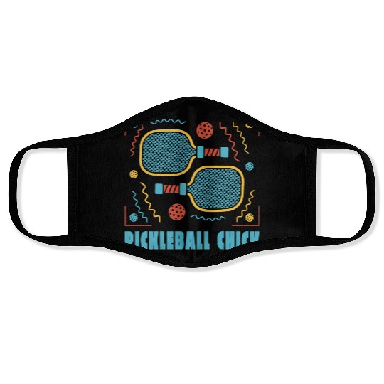 Pickleball chick play fun Pickleball chick play fu Face Masks