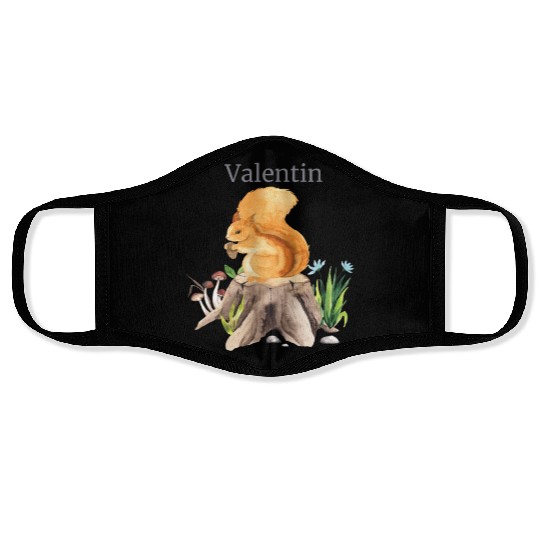 Forest Animal Squirrel Flowers Name Valentine Face Masks