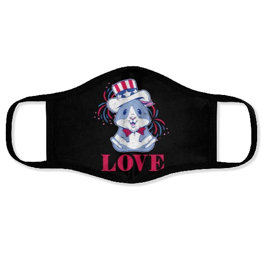 Love America American Pig Guinea USA 4th Of July Face Masks