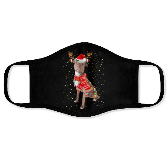 Pitbull Reindeer Christmas Light Face Masks