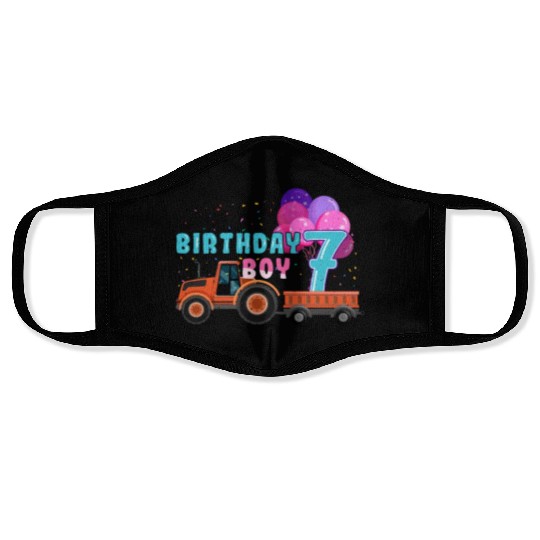 Birth Born Age 7 Year Old Boy Ranch Farm Tractor Face Masks