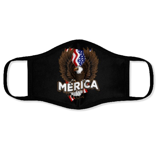 Merica 4th of July Bald Eagle USA American Fla Face Masks