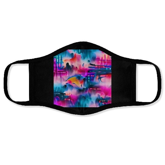 Abstract watercolor pattern in retro neon colors Face Masks