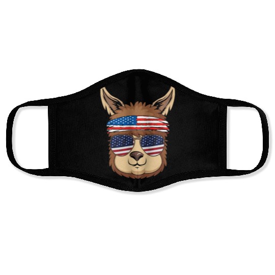 Cute Llama America American Flag Happy 4th Of July Face Masks