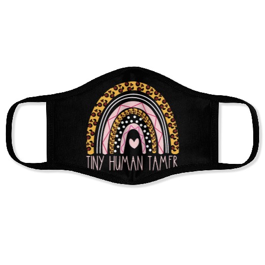 Tiny Human Tamer Bohemian Rainbow Daycare Teacher Face Masks