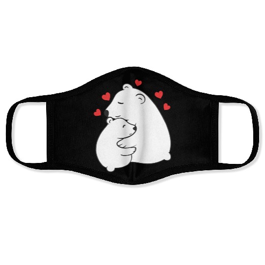 Cute Mama and Baby Polar Bear Cub Hugging Mothers Face Masks