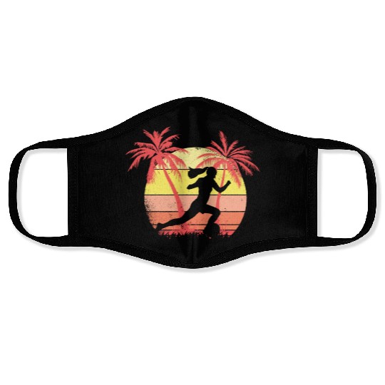 Soccer Girl Running With Ball Summer Sunset 80s Face Masks
