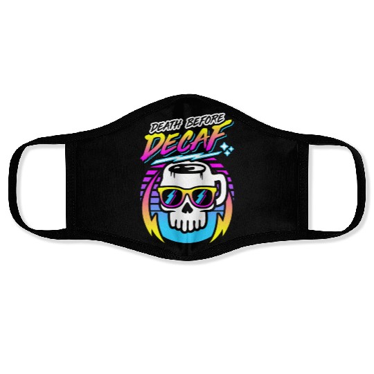 Death Before Decaf (Skull Mug) Retro Neon 80s 90s Face Masks