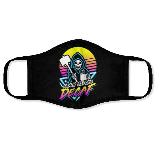 Death Before Decaf (Gym Reaper) Retro Neon Face Masks