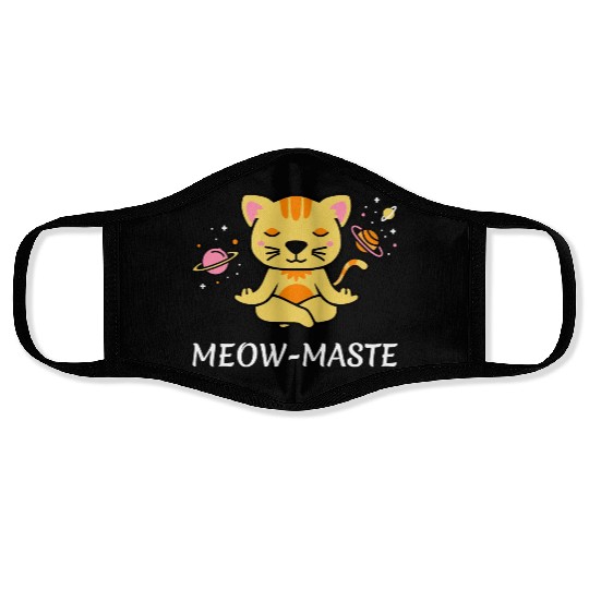 zen yoga cat space meditation sport training Face Masks