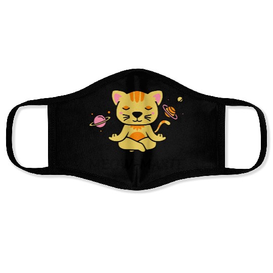 zen yoga cat space meditation sport training Face Masks