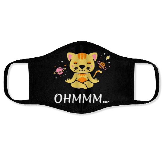 zen yoga cat space meditation sport training Face Masks