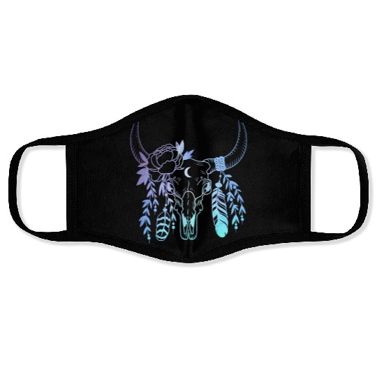 Longhorn Flowers Western Girls Women Face Masks