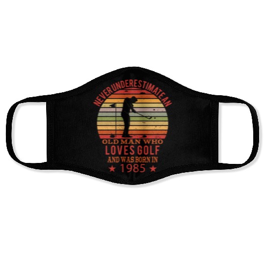 Golfing Golfplayers Vintage 1985 Birthday Face Masks