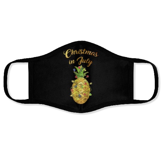 Christmas In July Pineapple Xmas Tree Lights Face Masks