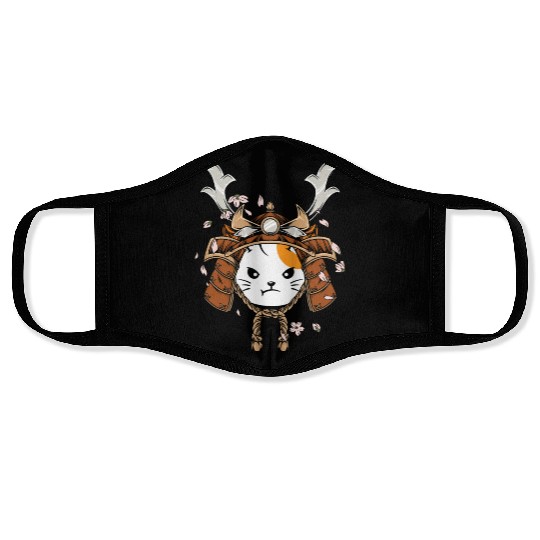 cat with samurai helmet Face Masks cats pets present