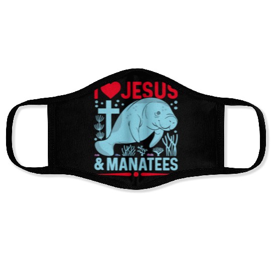 I Love Jesus and Manatees - Sea Cows Lover Face Masks