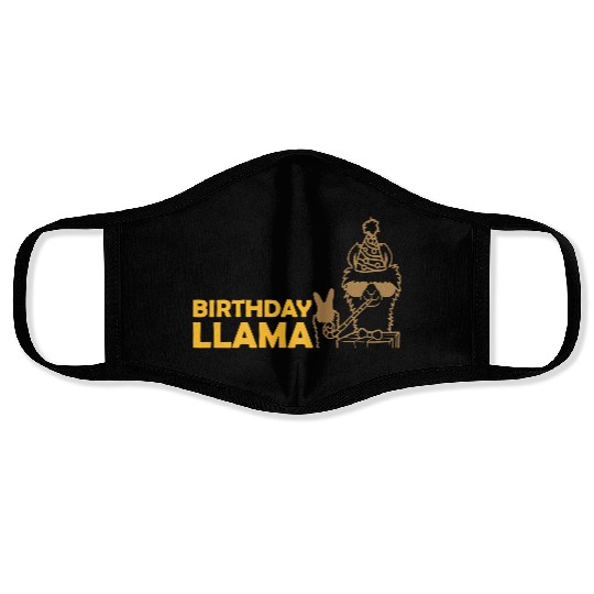Cool Birthday Llama Sunglasses Face Masks