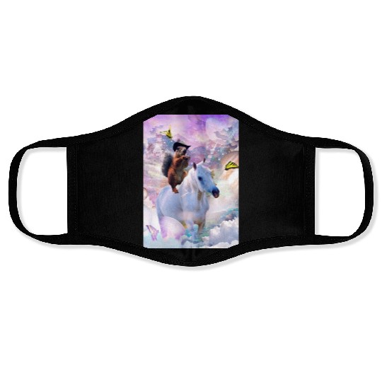 HEY, Cowboy Squirrel Riding Unicorn In Space Face Masks