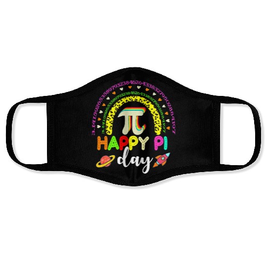 happy pi day mamatic math teacher leopard rainbow Face Masks