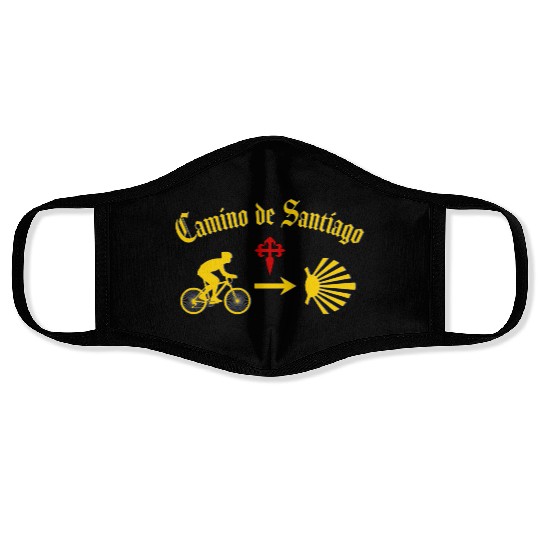 Camino de Santiago Man Bike Yellow Scallop Shell Face Masks