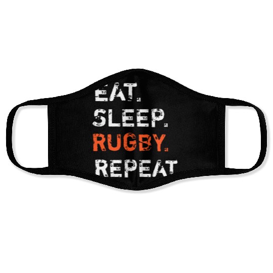 Eat Sleep Rugby Repeat Player Fan Lover Funny Face Masks