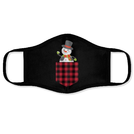Christmas Cute Snowman In Buffalo Plaid Pocket Face Masks
