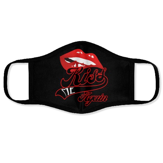Kiss Me Again Sexy Lip Redline Swoosh Graphic. Face Masks