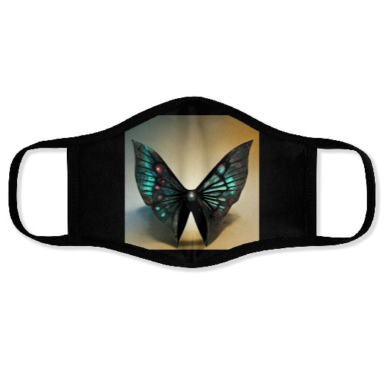 Black and Cyan Metal Butterfly Face Masks