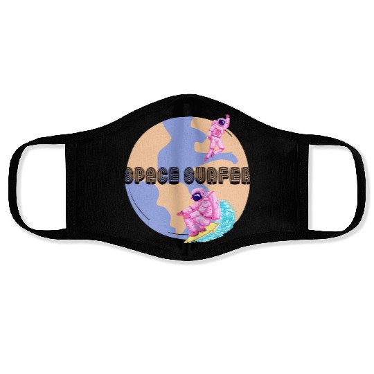 Space Surfer Two Astronauts and Planet Earth Face Masks