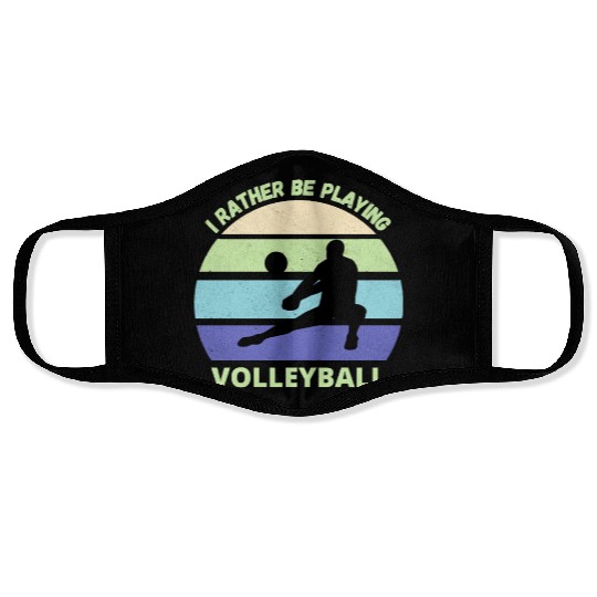 I rather be playing volleyball retro sunset Face Masks