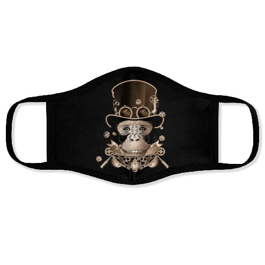 Steampunk monkey with ancient cylinder hat look Face Masks