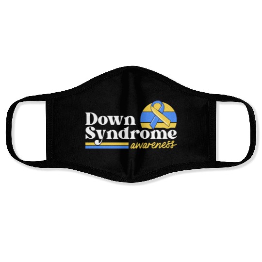 Down Syndrome Awareness Retro Sunset Yellow Blue Face Masks