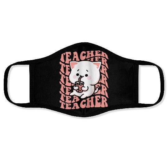 Boba Tea Teacher Cute Kawaii Cat Back To School Face Masks